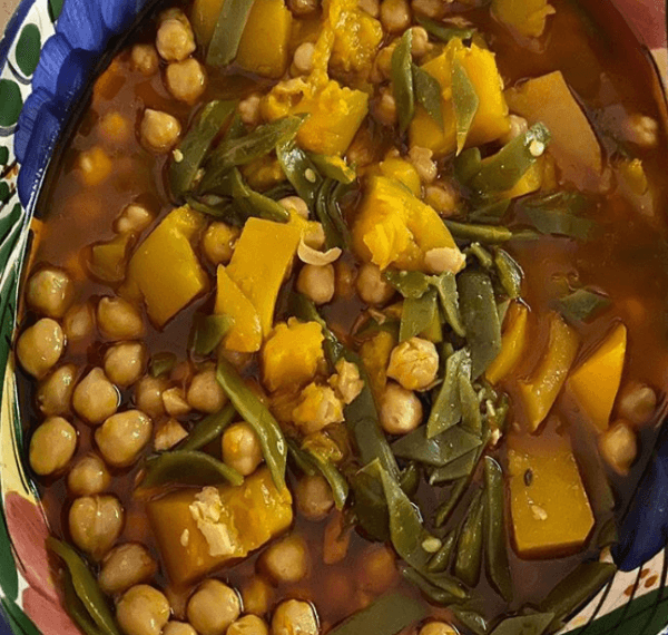 Garbanzos con judías verdes y calabaza